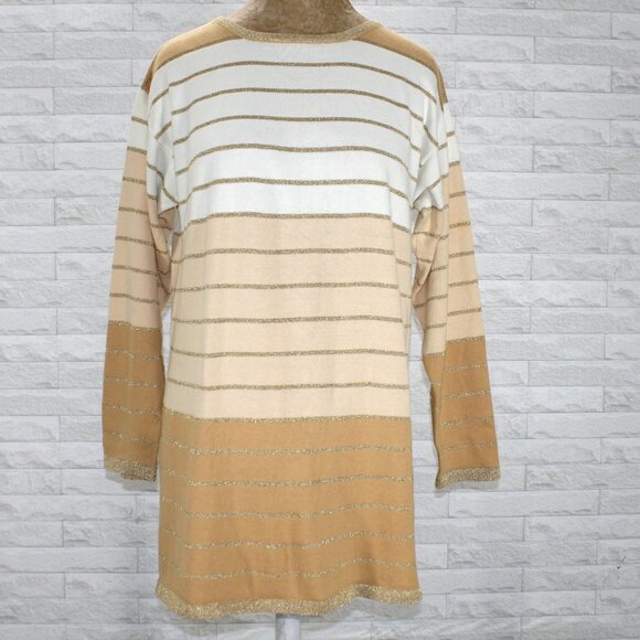 VINTAGE ANNE KLEIN FOR SADIMARA Sweater Striped Metallic Peach Tunic Pullover M - Picture 1 of 12